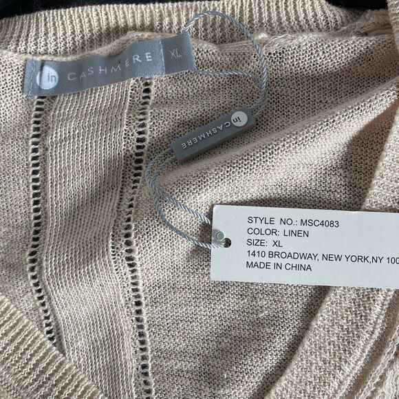 In Cashmere Women's V Neck 100% Linen Pullover Sweater Warm Ivory Color XL NWT - Picture 5 of 7